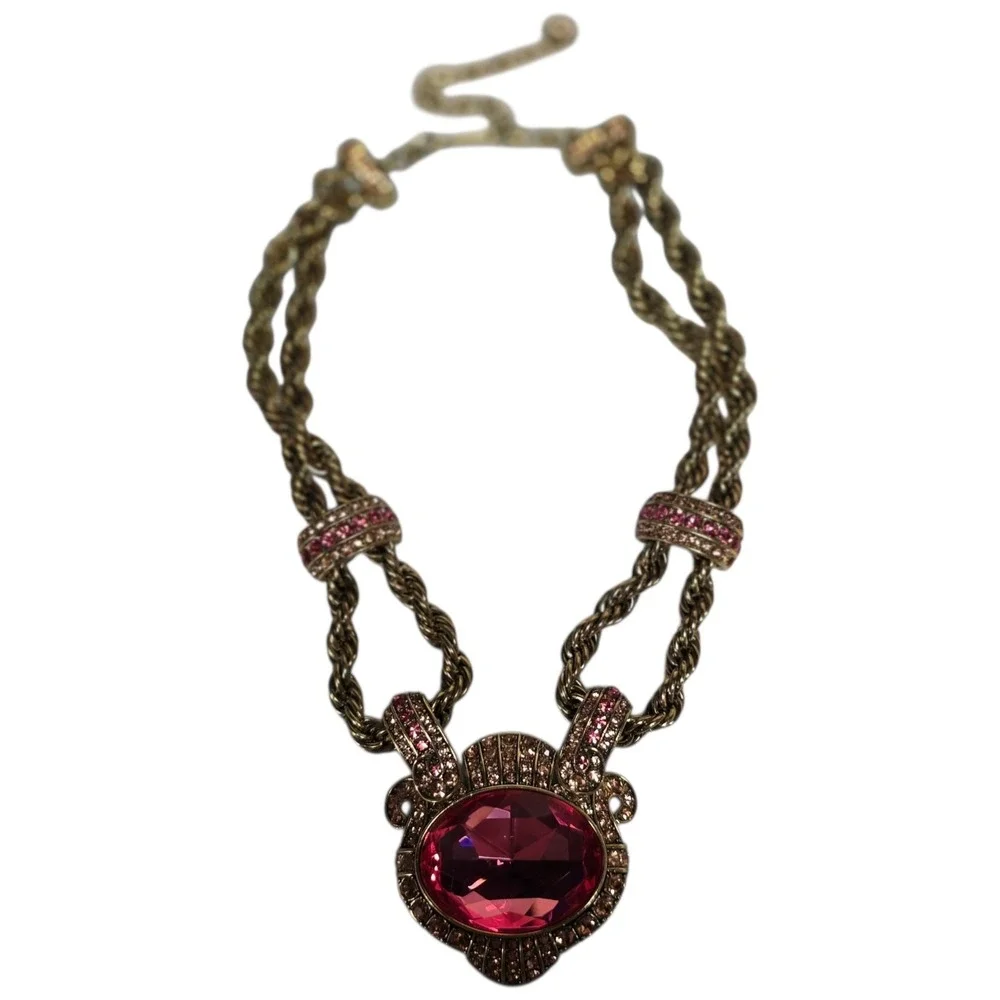 Heidi Daus Chain Of Events Pink Crystal Set Necklace Bracelet CLIP-ON Earrings - Picture 4 of 10